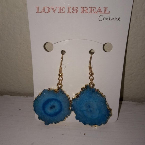 LAST PAIR! Gold & Ocean Geode Slice Earrings - Picture 3 of 10